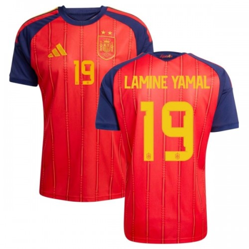 Spanien 2 Stars Lamine Yamal 19 Fodboldtrøje Hjemmebane VM 2026 Spanien 2 Stars Lamine Yamal 19 Fodboldtrøje Hjemmebane VM 2026