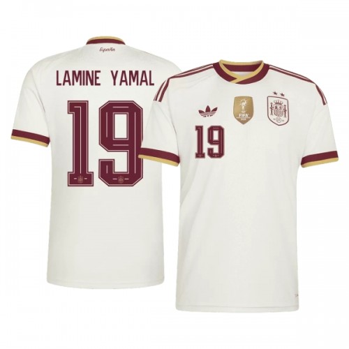 Spanien 2 Stars Lamine Yamal 19 Fodboldtrøje Udebane VM 2026 Spanien 2 Stars Lamine Yamal 19 Fodboldtrøje Udebane VM 2026