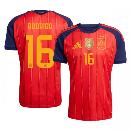 Spanien 2 Stars Rodrigo 16 Fodboldtrøje Hjemmebane VM 2026 Spanien 2 Stars Rodrigo 16 Fodboldtrøje Hjemmebane VM 2026